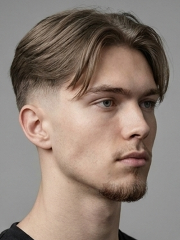 Klassieke curtains met middenscheiding bij een man met steil bruin haar