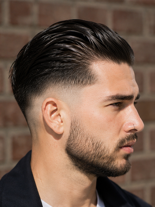 Slick back met skin fade aan de zijkanten