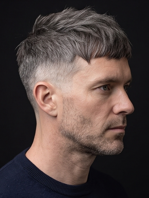 Moderne french crop met mid fade bij een jonge man