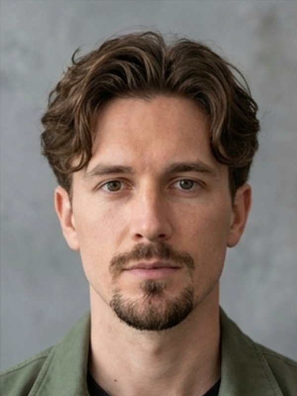Curtains met lichte baard bij een man van in de dertig