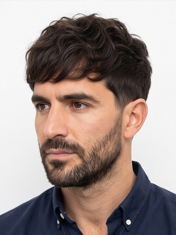 Textured crop bij een man met dunner haar, vol ogend