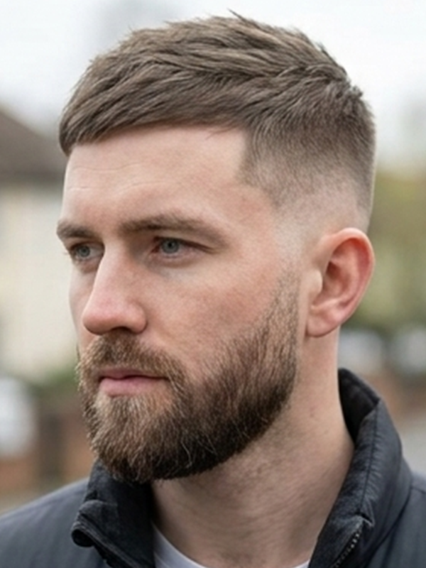 Klassieke crew cut bij een man met donker haar