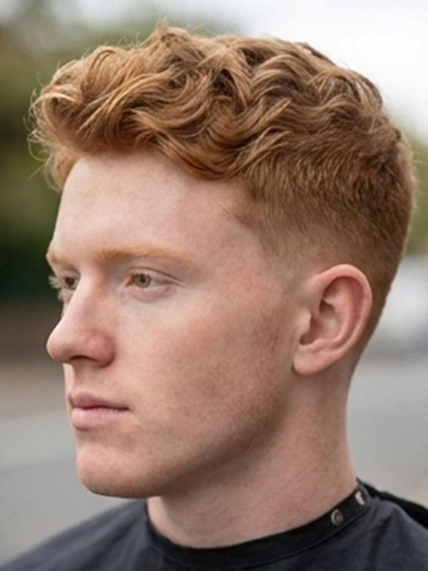Kort gecropte crew cut bij een man met krullend haar