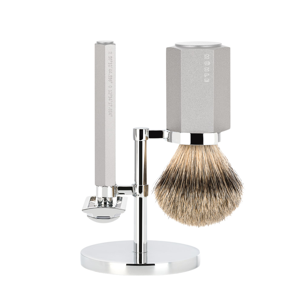 Shaving Set Hexagon - Silver Grey - Saf.Razor - Dashaar